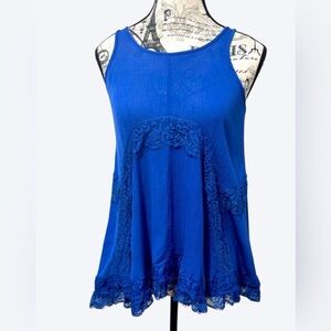 Hayden Girls Blue Asymmetrical Embellished ruffle trim Tank Top Size 9/10